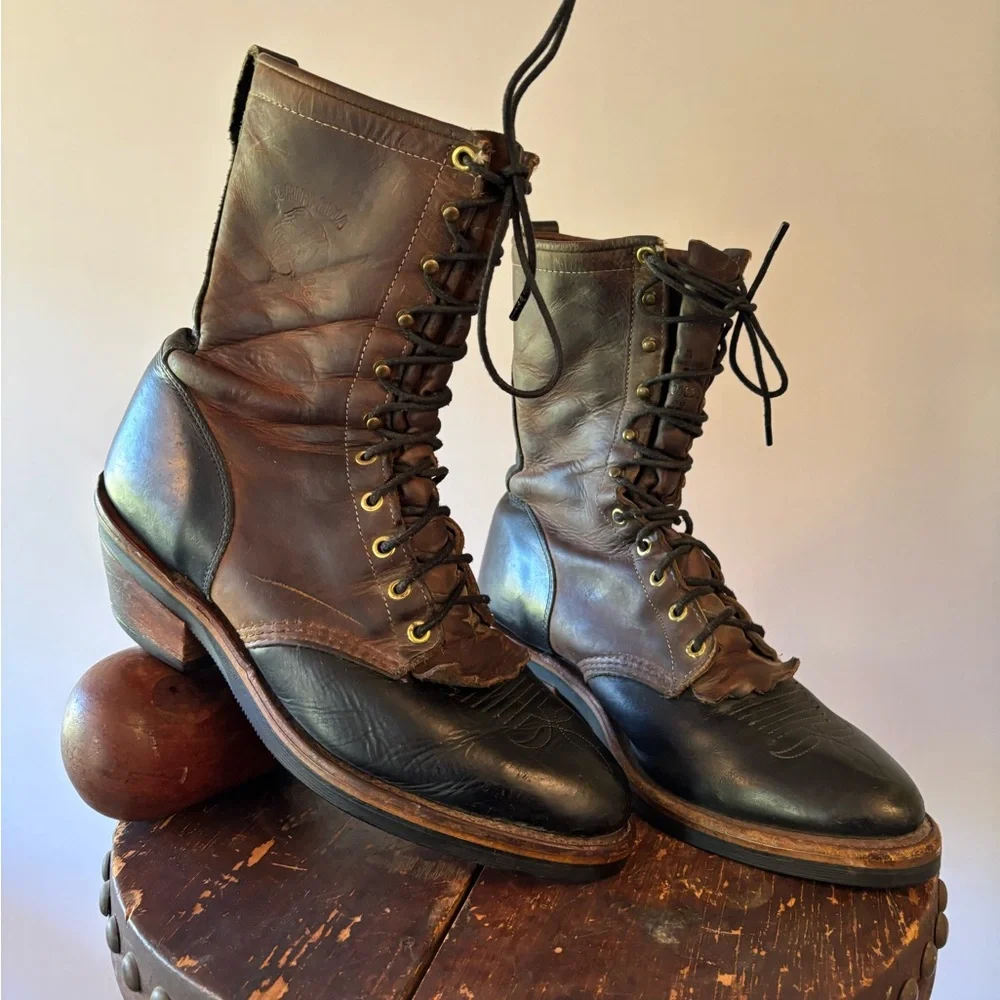 Chippewa Classic two-tone Packer Brown/Blk Leather Boots. M 9.5 EE. Nice Cond. - Picture 2 of 9